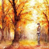 美术生走在淡淡金色的黄昏